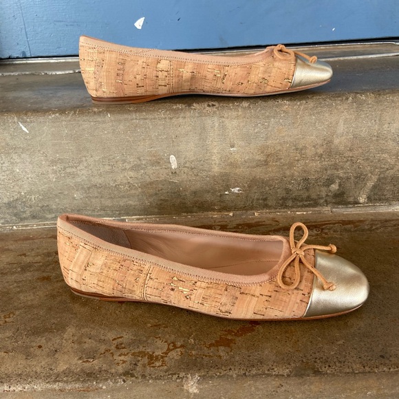 Talbots Pamela Cork Ballet Flats with Metallic Gold Toe Cap - Picture 2 of 8